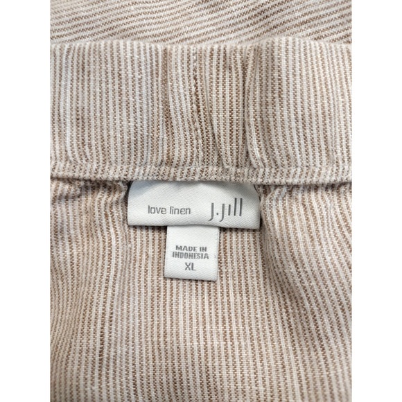 J.Jill Love 100% Linen A-Line Skirt Paperbag Waist  Pockets Tan Striped XL - Picture 8 of 10